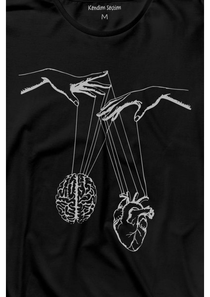 Asılan Kalp ve Beyin Aşk Akıl Mantık Minimal Uzun Kollu Tişört Baskılı T-Shirt fiyatları