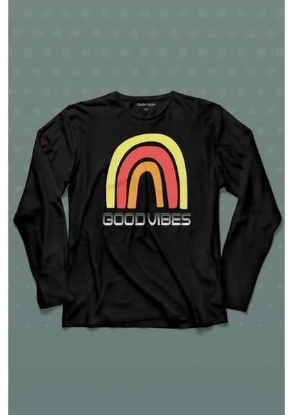 Good Vibes Gökkuşağı Rainbow Cisniyet Eşitlik Özgürlüğü Uzun Kollu Tişört Baskılı T-Shirt