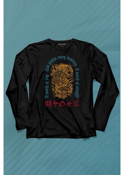 Dragon Japanese Urban Drake Ejder Japonca Uzak Doğu Uzun Kollu Tişört Baskılı T-Shirt