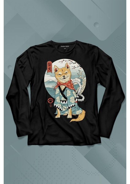 Akita Dog Japon Köpeği Shiba Inu Samurai Japanese Uzun Kollu Tişört Baskılı T-Shirt