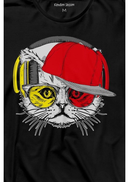 Cat Glasses Gözlüklü Sarı Kırmızı Kırmızı Kedi Uzun Kollu Tişört Baskılı T-Shirt fiyatları