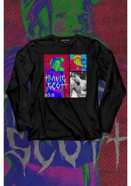 Travis Scott Rap Music Trap Müzik Sokak Hiphop Uzun Kollu Tişört Baskılı T-Shirt