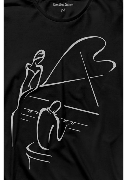 Piyano Başında Romantik Müzik Aşkı Müzikal Aşıkları Uzun Kollu Tişört Baskılı T-Shirt fiyatları