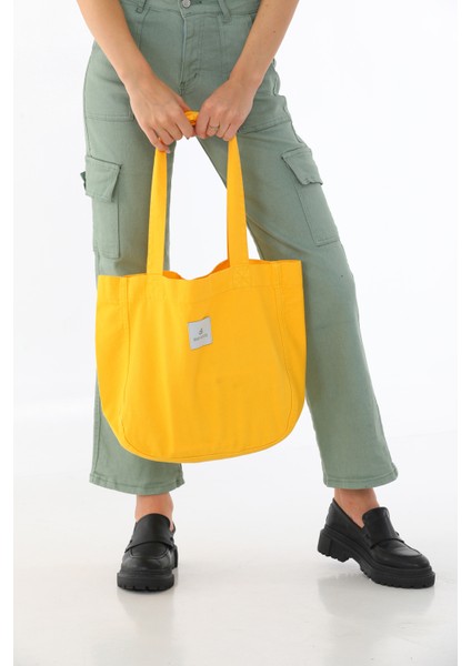 Sarı Kumaş Bez Kol & Omuz Çantası Tote Bag Kanvas Iş Spor Günlük Kot Jean Plaj Model Yazlık 32X34