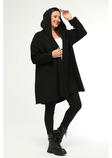 Büyük Beden Kapşonlu Polar Hırka