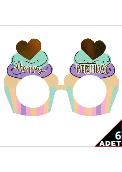 Happy Birthday Karton Gözlük, 15CM x 10CM x 6 Adet - Pembe modelleri