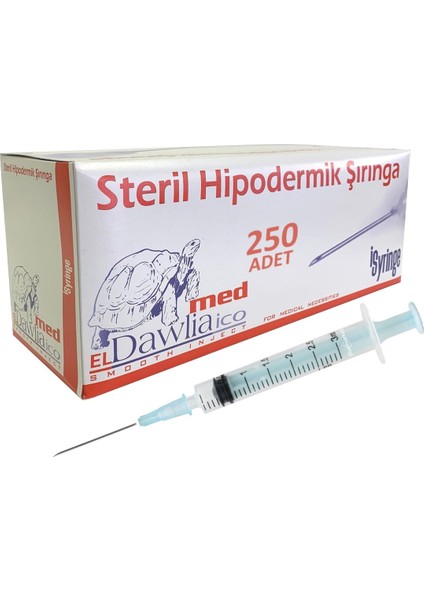 Enjektör Steril 3cc - Şırınga 3 mL - 3 Parça - 250 Adetlik Paket