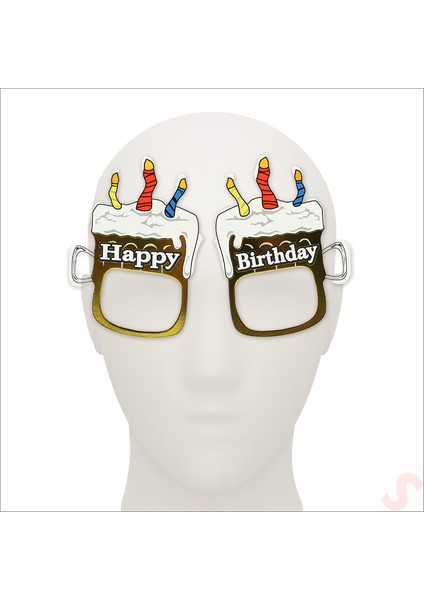 Happy Birthday Karton Gözlük, 15CM x 10CM x 6 Adet - Beyaz