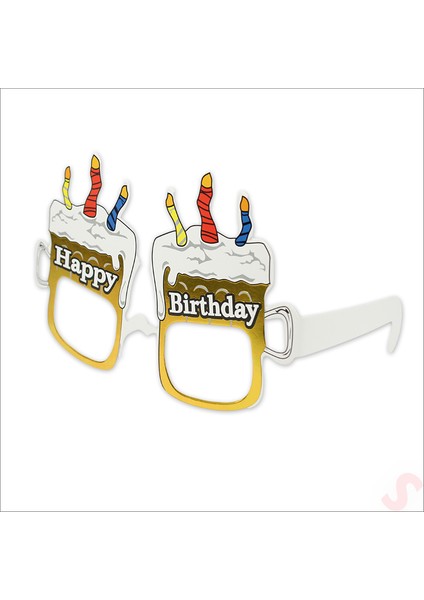 Happy Birthday Karton Gözlük, 15CM x 10CM x 6 Adet - Beyaz fiyatları