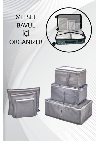 Gri 6' Lı Set Bavul Organizer Valiz Düzenleyici Bavul Içi Çantası Düzenleyici