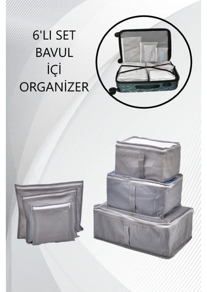 Fine Clean Gri 6' Lı Set Bavul Organizer Valiz Düzenleyici  Bavul Içi Çantası Düzenleyici