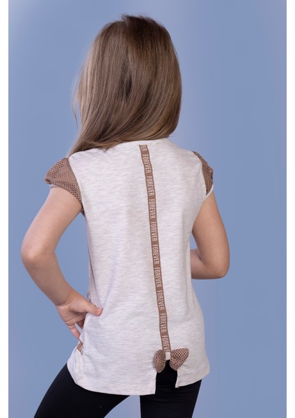 Kız Çocuk Nakışlı Taş Işlemeli Tişört