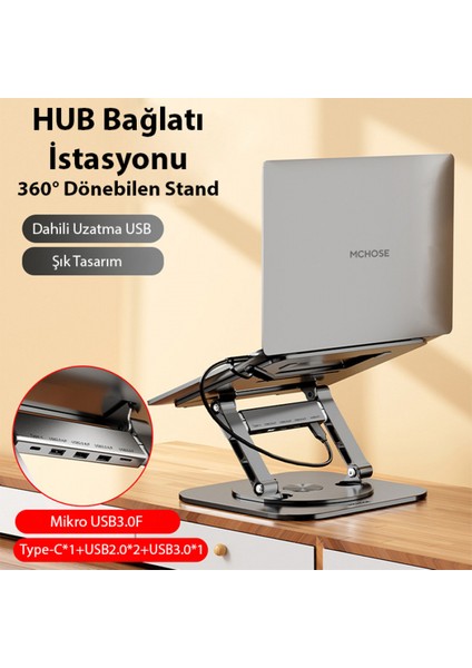 Mc LS928HUB 4in1 Masaüstü 360° Dönebilen Laptop Standı Hub​