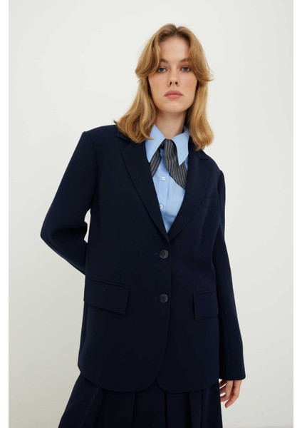 Erkek Yaka Klasik 2 Düğmeli Ceket Lacivert K2416026_015