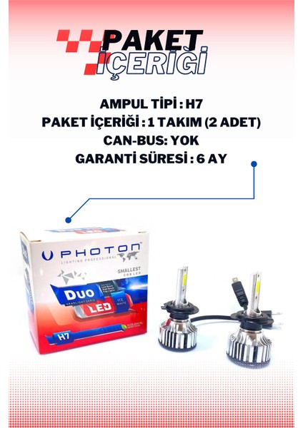 Duo H7 12-24V Şimşek Etkili LED Xenon Far Ampulü Seti