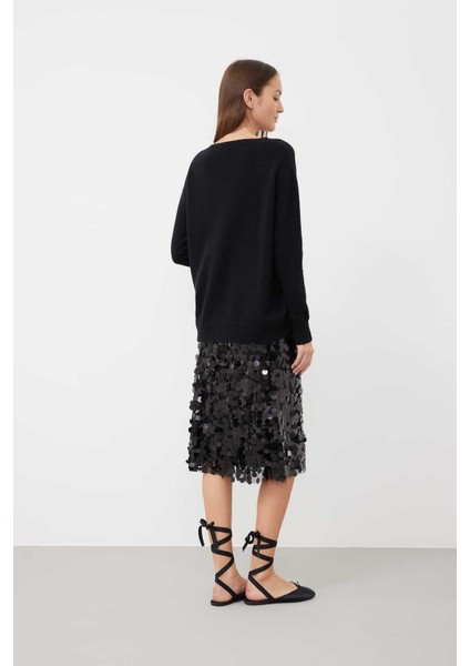 Bisiklet Yaka Uzun Kollu Yün Triko Siyah K2471010_001 fiyatları