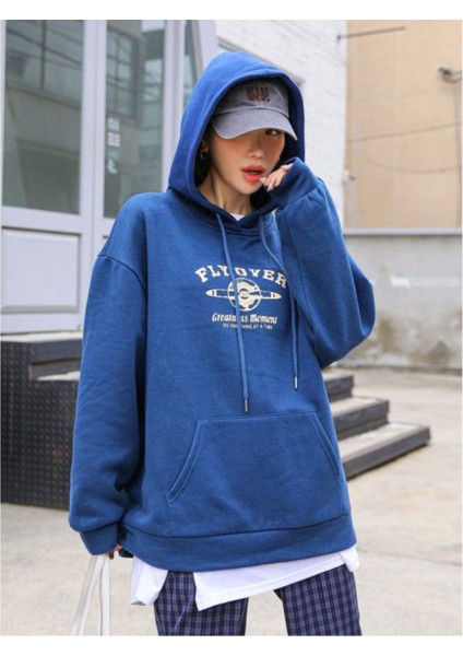 Kadın Sax Mavi The Theater Baskılı Kapüşonlu Sweatshirt modelleri