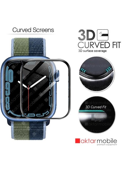 Apple Watch 9 41 mm Uyumlu Ekran Koruyucu 3D Tam Kapatan Kavisli Ppma Nano Cam