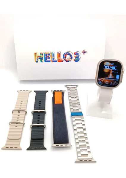 Eco Center Ecocenter Hello Watch 3+ Plus Amoled Ekran 4 Kordonlu Ultra 49MM Watch 9 Şarj Pusula 4gb Rom Akıllı Saat Hellowatch3+4kordon