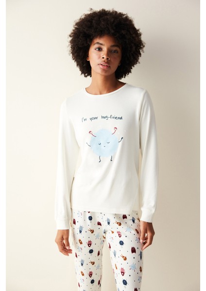 Hug Friend Termal Beyaz Tişört Pijama Üstü