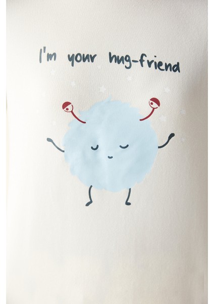 Hug Friend Termal Beyaz Tişört Pijama Üstü modelleri