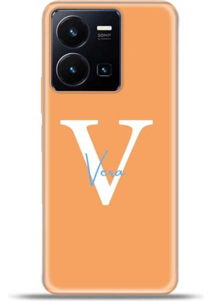 Vivo Y22S Kılıf Silikon Esnek Kamera Koruma Kişiye Özel Isim Harf Zao Turuncu - V