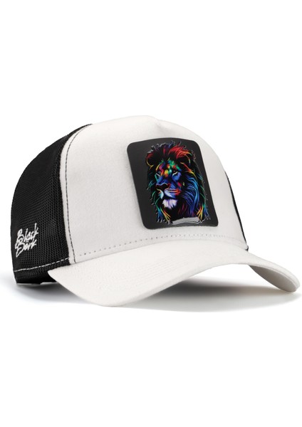 V1 Trucker Aslan - 7 Kod Logolu Beyaz-Siyah Şapka (Cap)