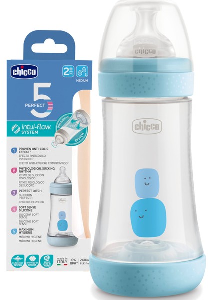 Perfect5 Antikolik Pp Orta Akış Biberon 240 ml - Mavi