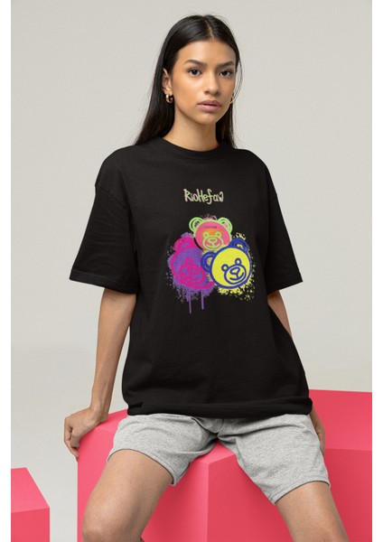 Bear Renkli Tasarım Baskılı Oversize T-Shirt
