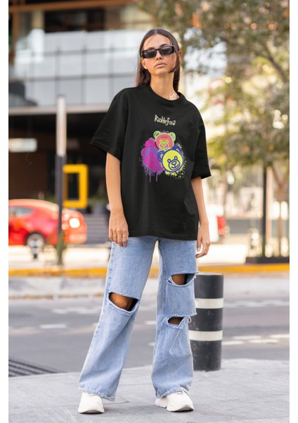 Bear Renkli Tasarım Baskılı Oversize T-Shirt fiyatları