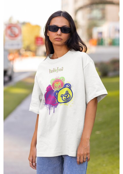 Bear Renkli Tasarım Baskılı Oversize T-Shirt