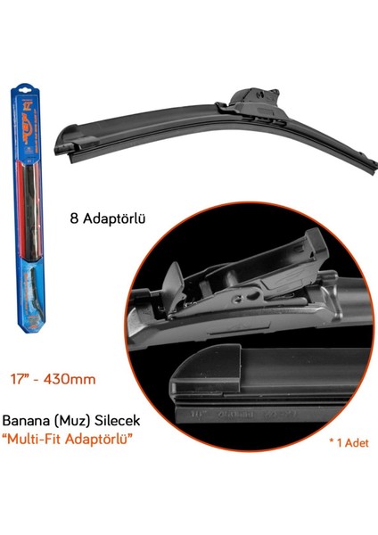 91117 Multi-Fit 8 Adaptörlü 17 Inç / 430 mm Muz Silecek