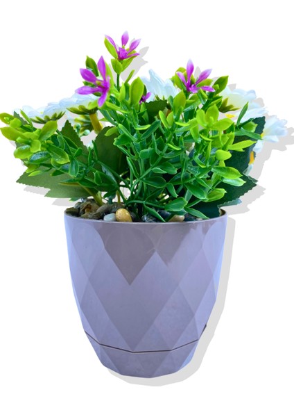 Yapay Mini Saksıda Mor Mineli Papatya 15 cm Kahverengi Saksı fiyatları