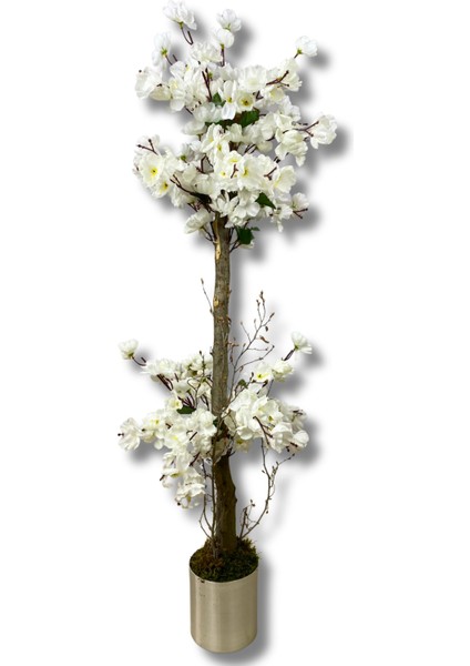 Beyaz Bahar Dalı 100 cm 12X12 Metal Saksı