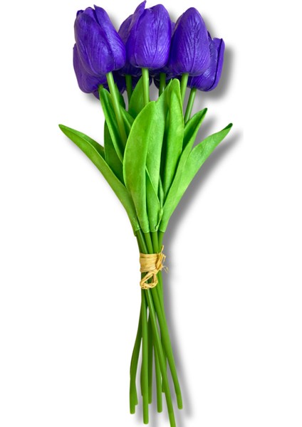 Yapay 10'lu Islak Lale Buketi 33 cm Mor