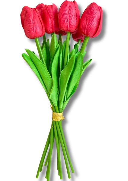 Yapay 10'lu Islak Lale Buketi 33 cm Kırmızı