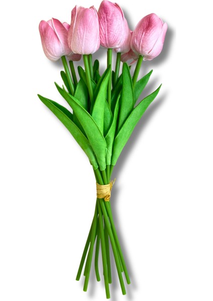 Yapay 10'lu Islak Lale Buketi 33 cm Pembe