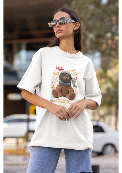 Nasa Bear Tasarım Baskılı Oversize T-Shirt