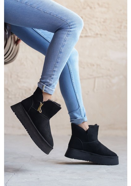 Kadın Getto Kürklü Kısa Bot - Siyah indirimleri