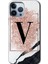 Apple iPhone 13 Pro Kılıf Hd Desen Baskılı Arka Kapak + Kırılmaz Cam - Pembe Mermer Desenli V Harfi 1