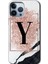 Apple iPhone 13 Pro Kılıf Hd Desen Baskılı Arka Kapak - Pembe Mermer Desenli Y Harfi 1