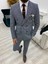 Erkek Ekoseli Kruvaze Takım Elbise Italyan Kesim Slim Fit Ceket Pantolon-Buz Mavisi 4