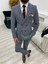 Erkek Ekoseli Kruvaze Takım Elbise Italyan Kesim Slim Fit Ceket Pantolon-Buz Mavisi 5
