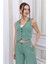 Kadın Dabıl Kumaş Yelek-Pantolon İkili Takım SuYeşili 5