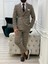 Erkek Ekoseli Kruvaze Takım Elbise Italyan Kesim Slim Fit Ceket Pantolon 1