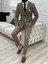 Erkek Ekoseli Kruvaze Takım Elbise Italyan Kesim Slim Fit Ceket Pantolon 3
