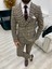 Erkek Ekoseli Kruvaze Takım Elbise Italyan Kesim Slim Fit Ceket Pantolon 4