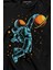 Uzayda Satürn Gezegeni Yanında Basketbol Oynayan Astronot Basketball Uzun Kollu Tişört Baskılı T-Shirt 2