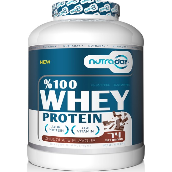 Nutraday Whey Protein 2257 gr Çikolata Aromalı Protein Tozu 24 Gram Protein 74 Servis