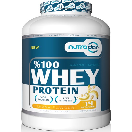 Nutraday Whey Protein 2257 gr Muz Aromalı Protein Tozu 24 Gram Protein 74 Servis
